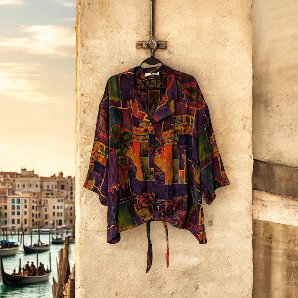 CM Shapes Vintage Multicolour Abstract Print Top